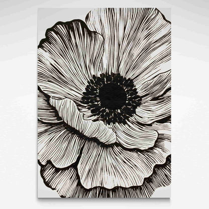 Solstice Studio black and white flower print featuring a large detailed flower with expressive black lines on a cream background.