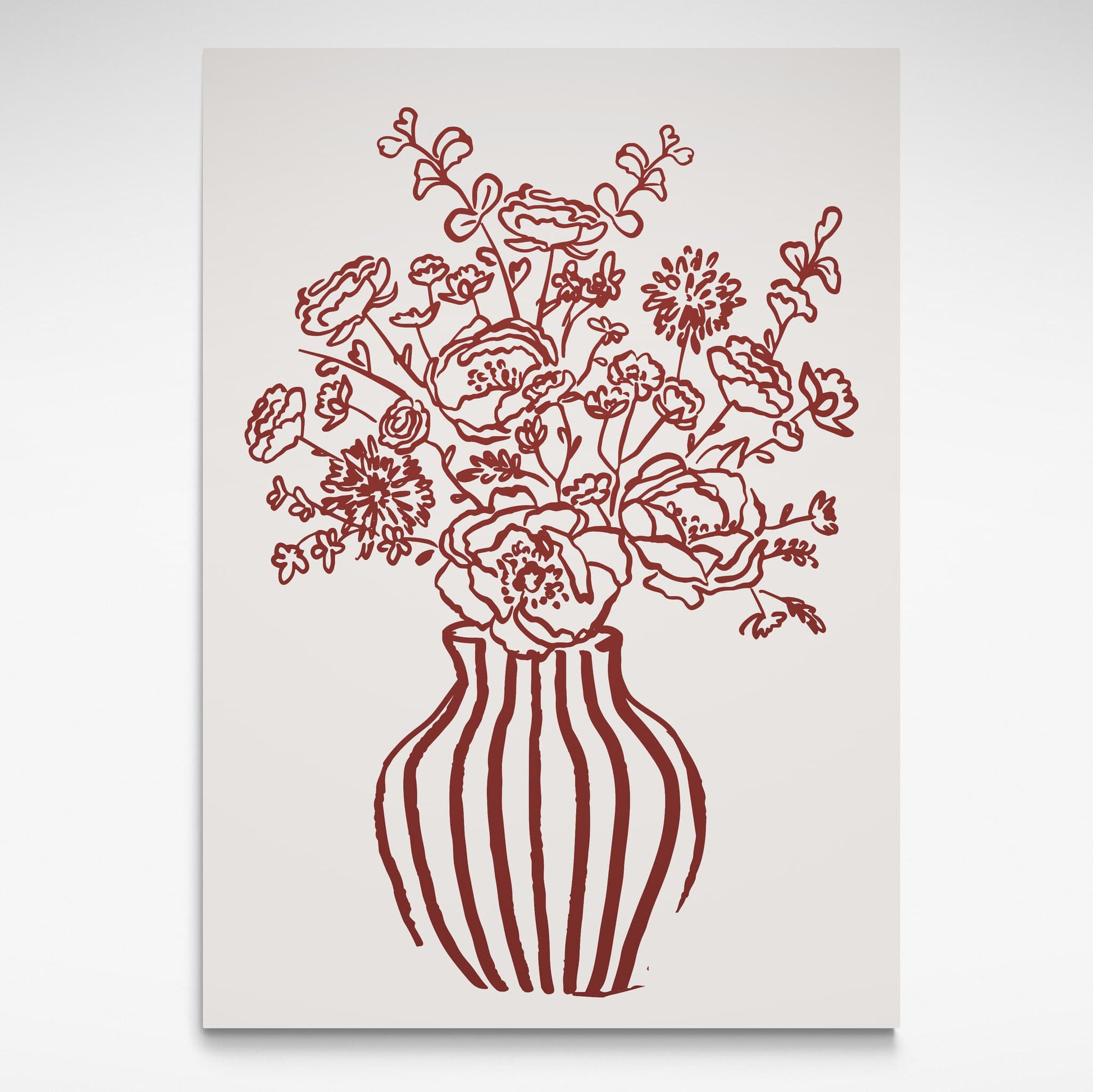 Red floral and vase illustration on a white background