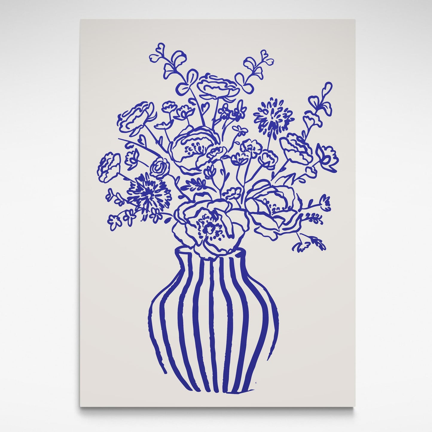 Blue floral and vase illustration on a white background