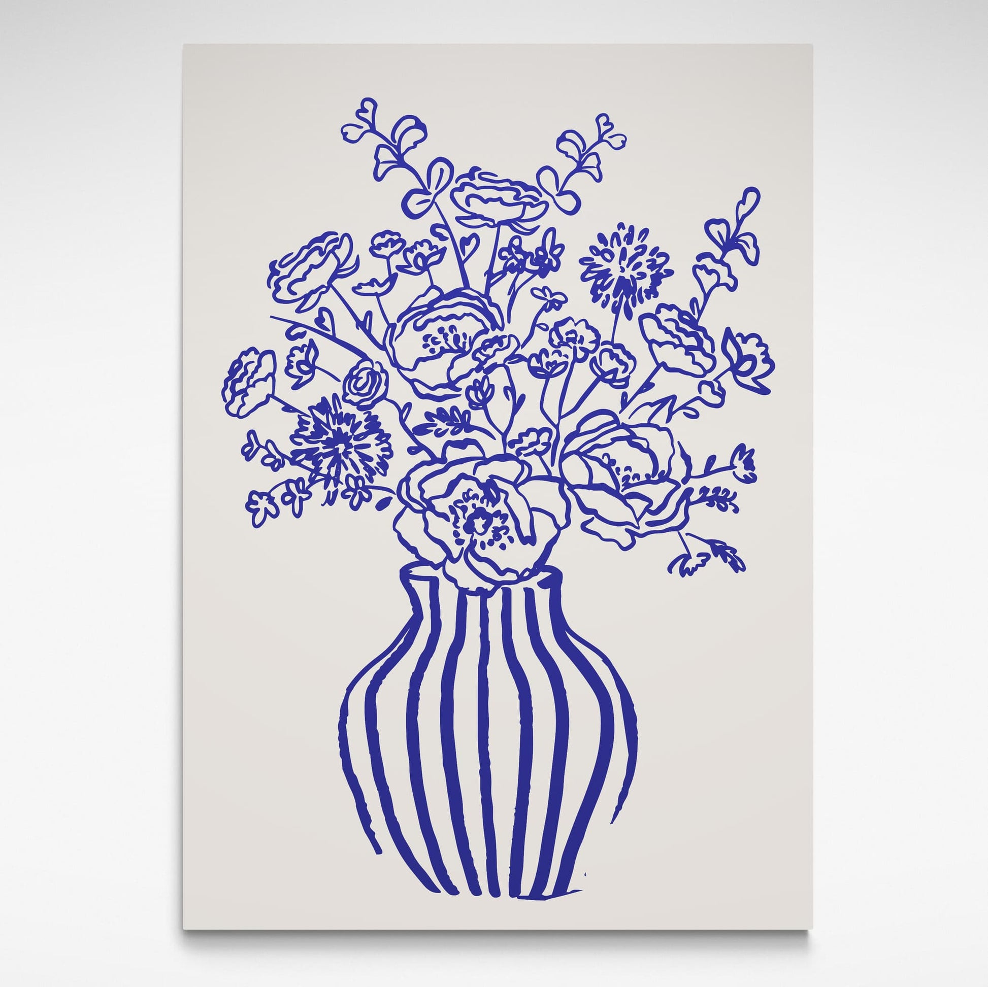 Blue floral and vase illustration on a white background