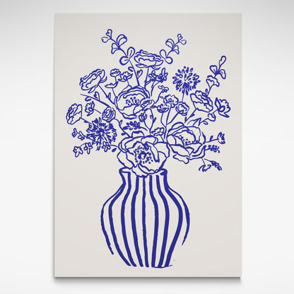 Blue floral and vase illustration on a white background