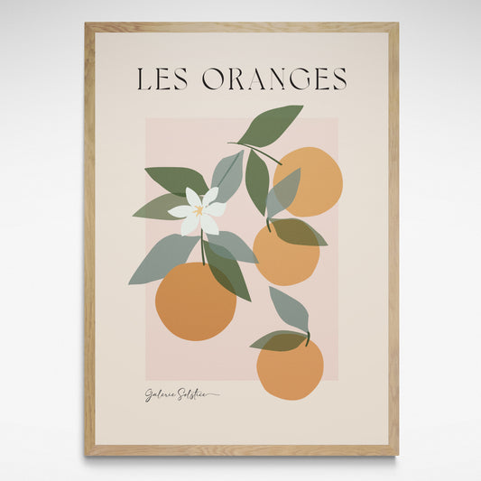 Framed print of oranges, green leaves and blossom