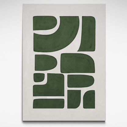 Abstract art piece by Solstice Studio Prints with dark green shapes on a beige background