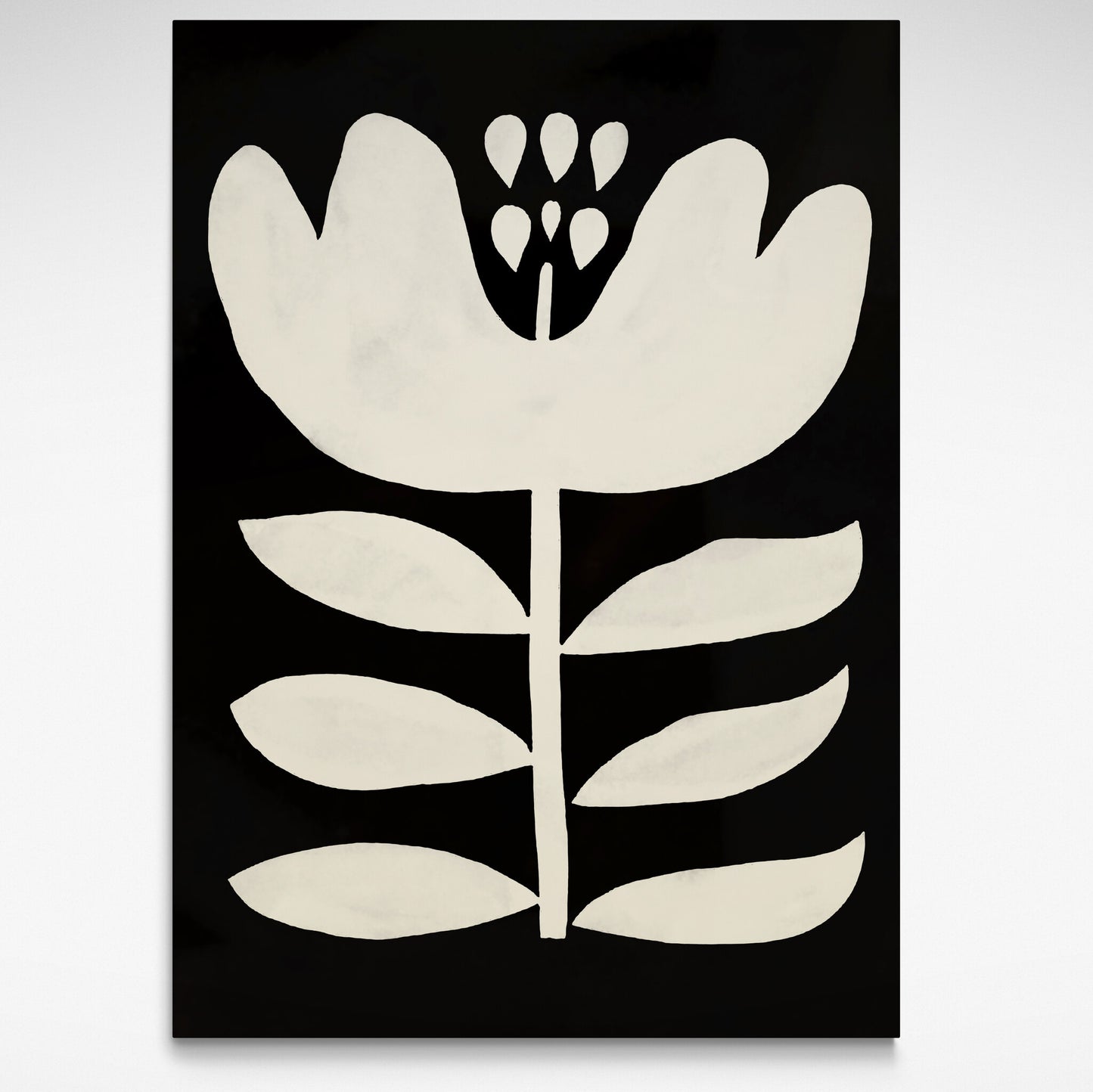 Large black and white flower print with abstract floral design. Works well  in any space.