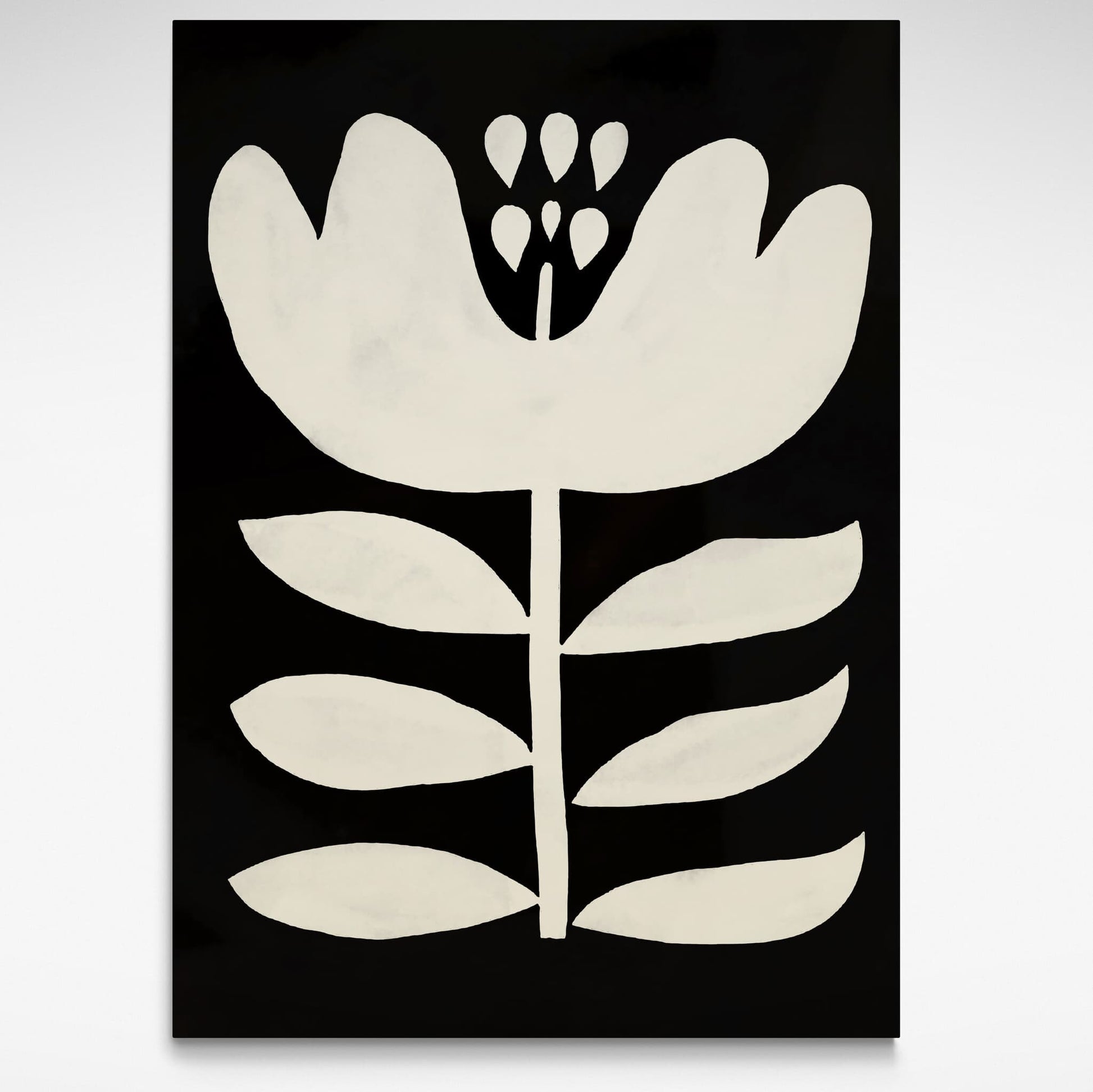 Large black and white flower print with abstract floral design. Works well  in any space.