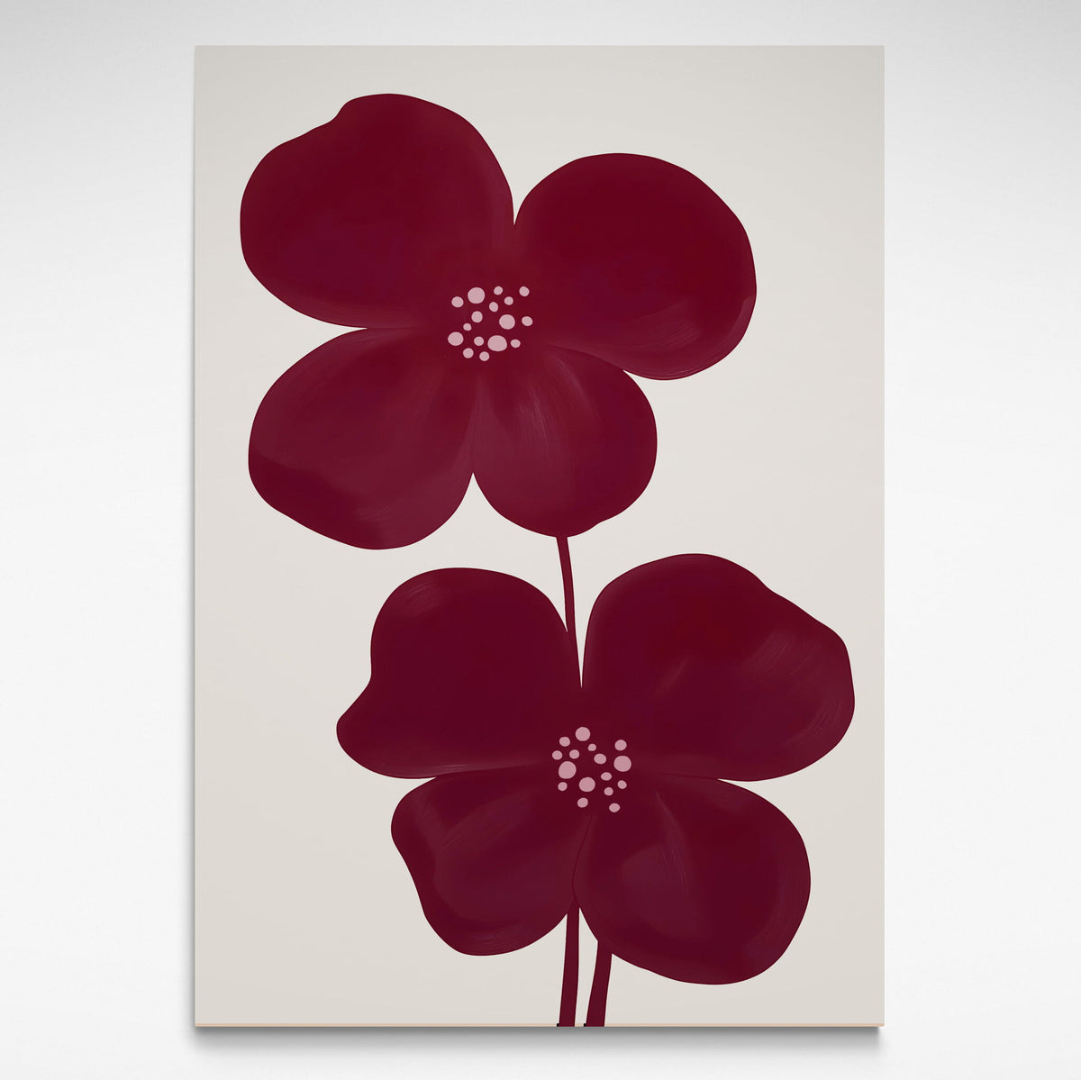Solstice Studio Prints Mid-Century Flower Red and Cream print featuring two stylised red flowers on a cream background.