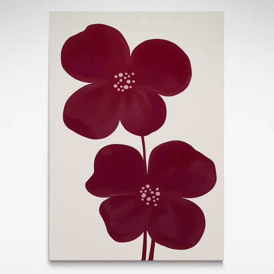 Solstice Studio Prints Mid-Century Flower Red and Cream print featuring two stylised red flowers on a cream background.