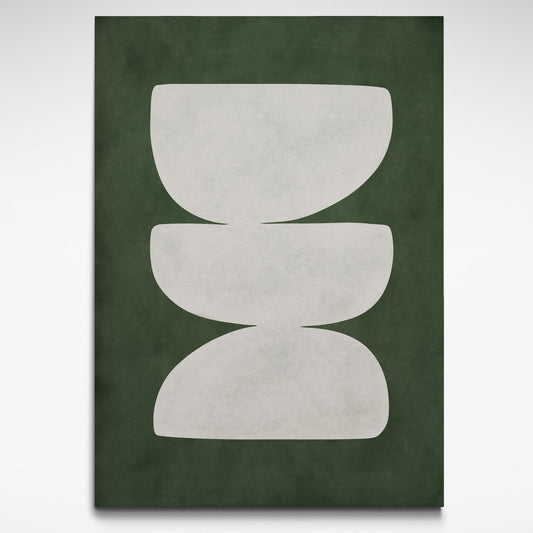 Abstract white shapes on a green background, print by Solstice Studio Prints