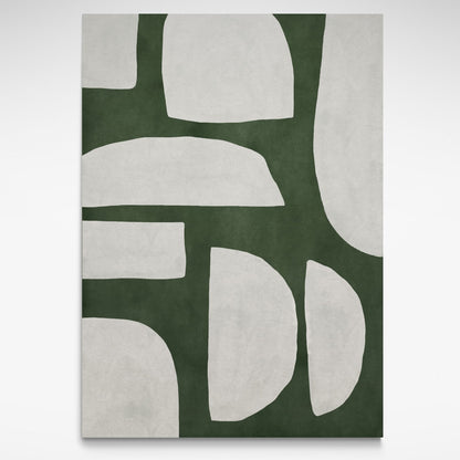 Abstract art print with white geometric shapes on a green background by Solstice Studio Prints