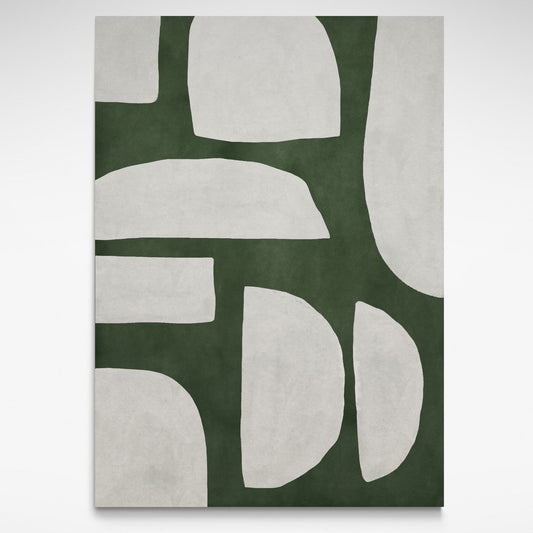 Abstract art print with white geometric shapes on a green background by Solstice Studio Prints