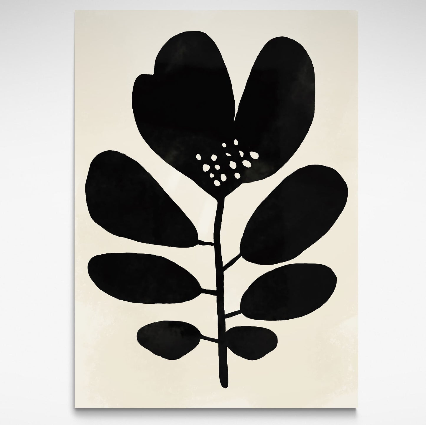 Oversized Black and White leaf print featuring an abstract floral design, perfect for Mid-Century and minimalist interiors.