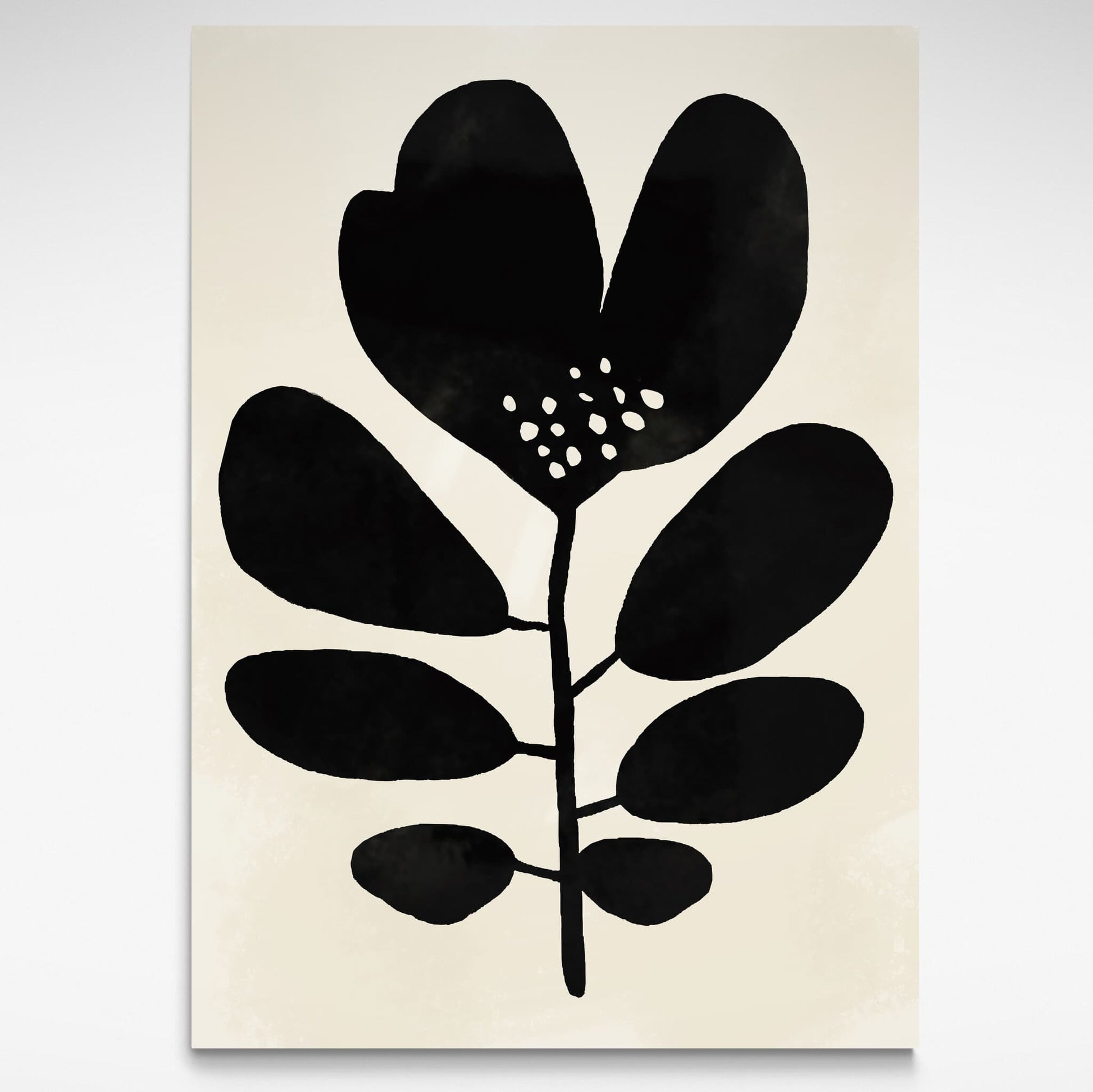 Oversized Black and White leaf print featuring an abstract floral design, perfect for Mid-Century and minimalist interiors.