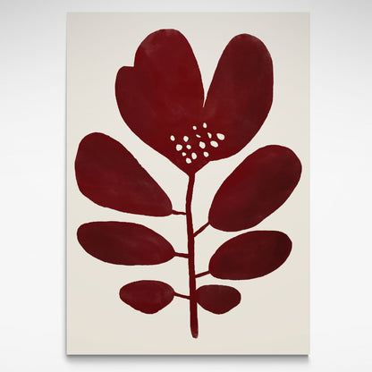 Dark red oversize leaf print on a beige background