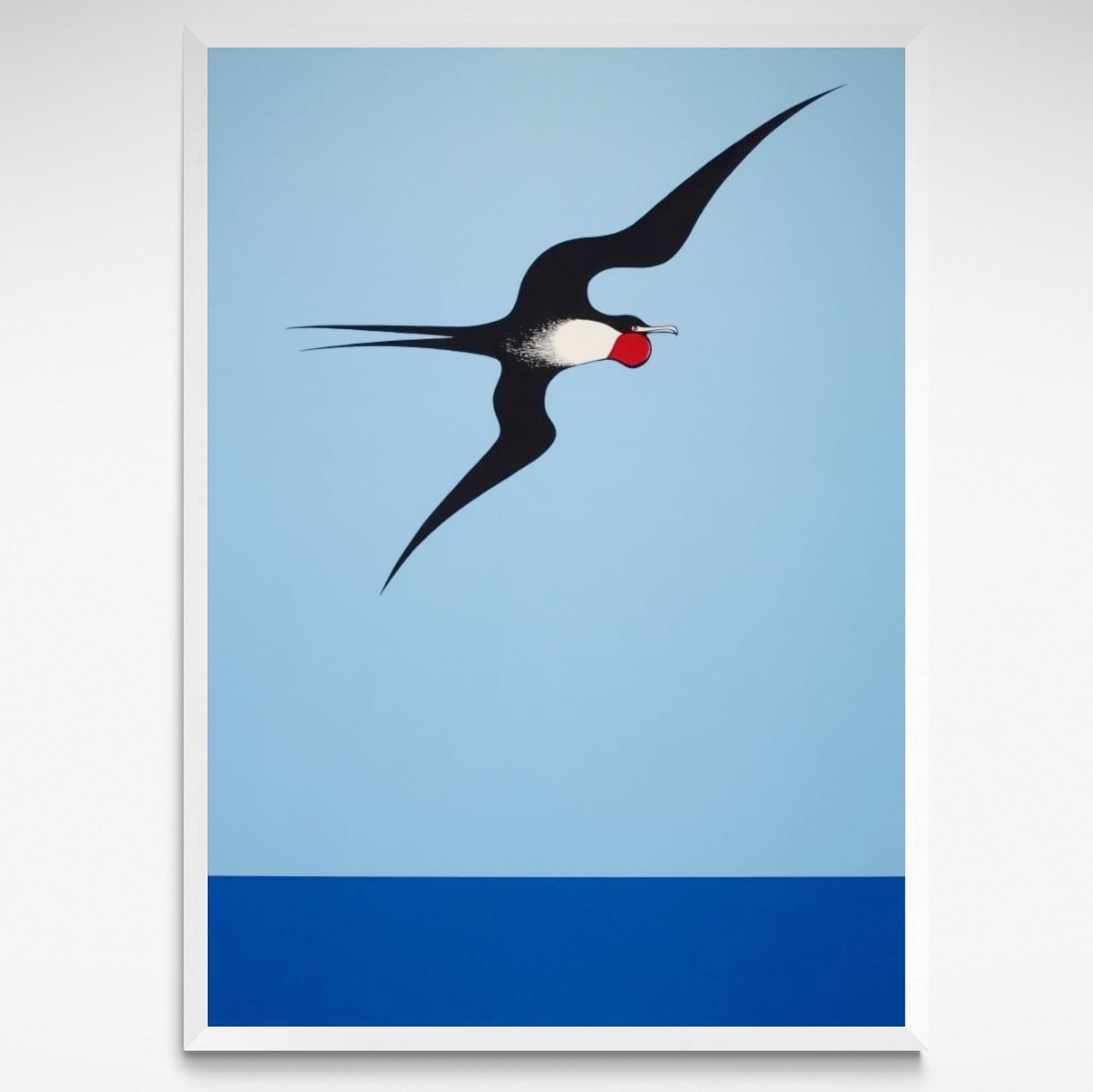 Frigate Bird reproduction print by Don Binney featuring a bold bird against a blue sky in Binney’s iconic style.
