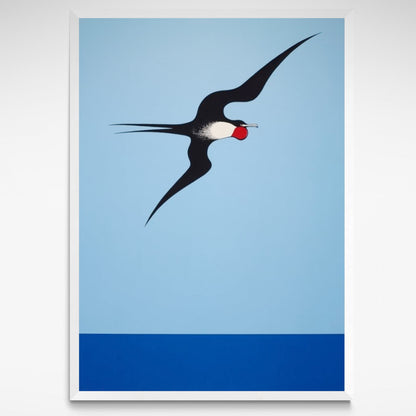 Frigate Bird reproduction print by Don Binney featuring a bold bird against a blue sky in Binney’s iconic style.