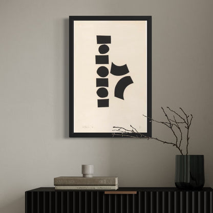 Ralph Hotere print Untitled-1965__Stacked, hanging on a neutral wall