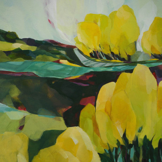 Landscape print with yellow poplar trees