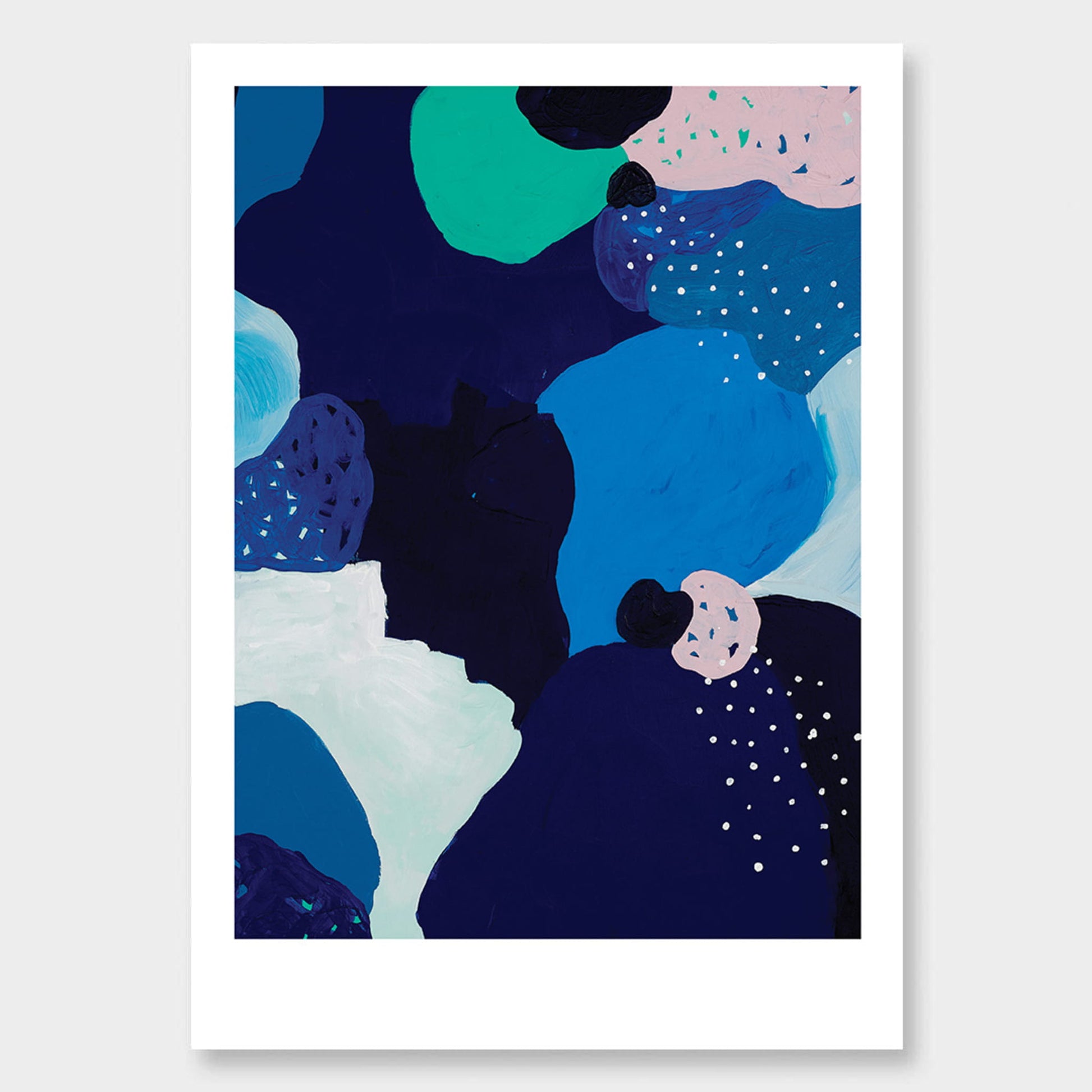 Abstract blue, green, white and pink print