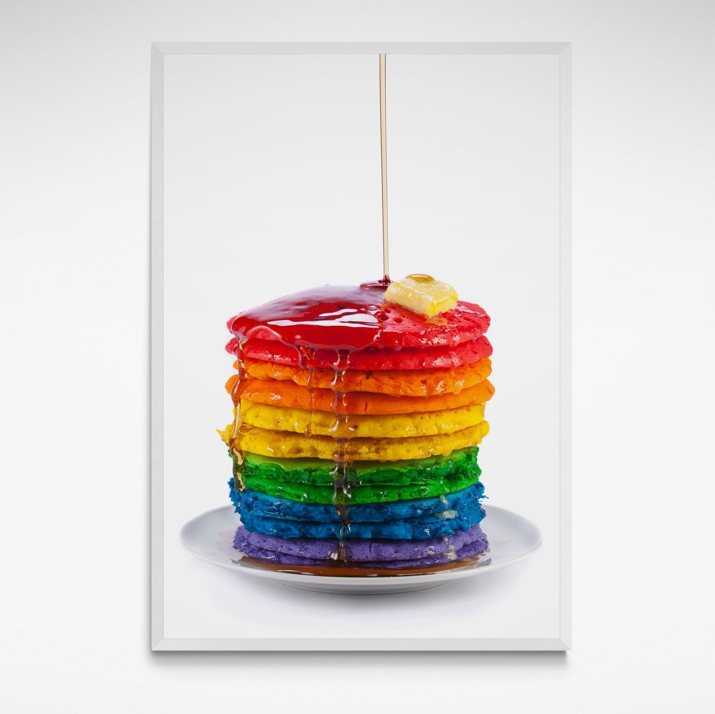 Framed photographic print of a brightly coloured pancake stack by Henry Hargreaves from the "Food of the Colour" series.