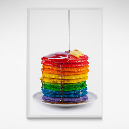 Framed photographic print of a brightly coloured pancake stack by Henry Hargreaves from the "Food of the Colour" series.