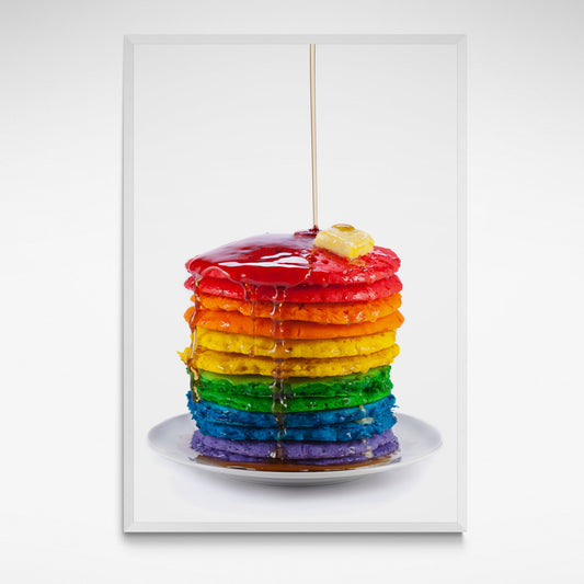 Framed photographic print of a brightly coloured pancake stack by Henry Hargreaves from the "Food of the Colour" series.