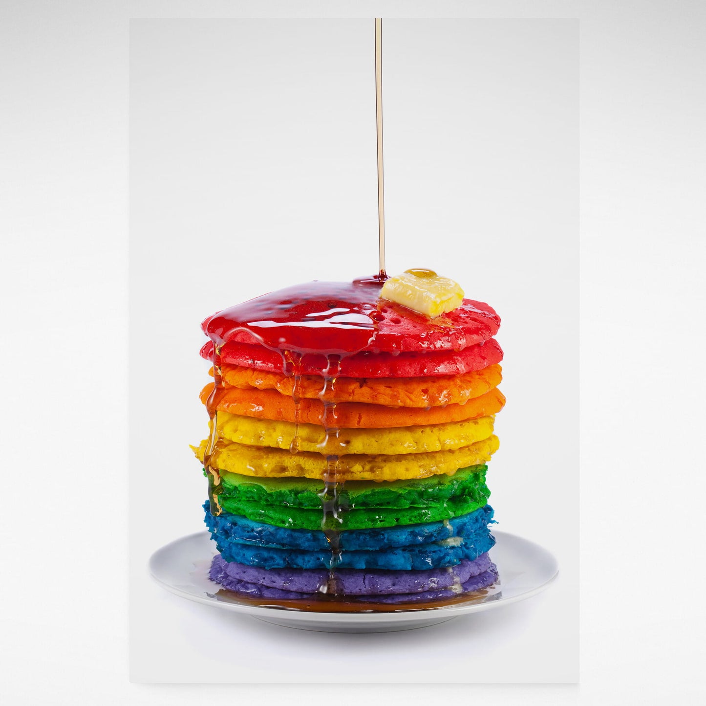 Photographic print of a brightly coloured pancake stack by Henry Hargreaves from the "Food of the Colour" series.