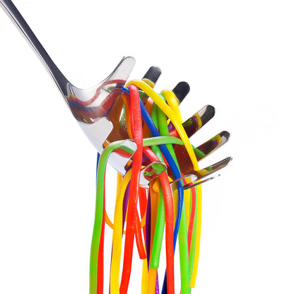 Rainbow spagetti in pasta spoon
