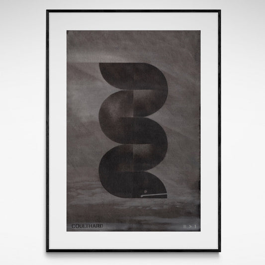 Framed black and grey print of an eel