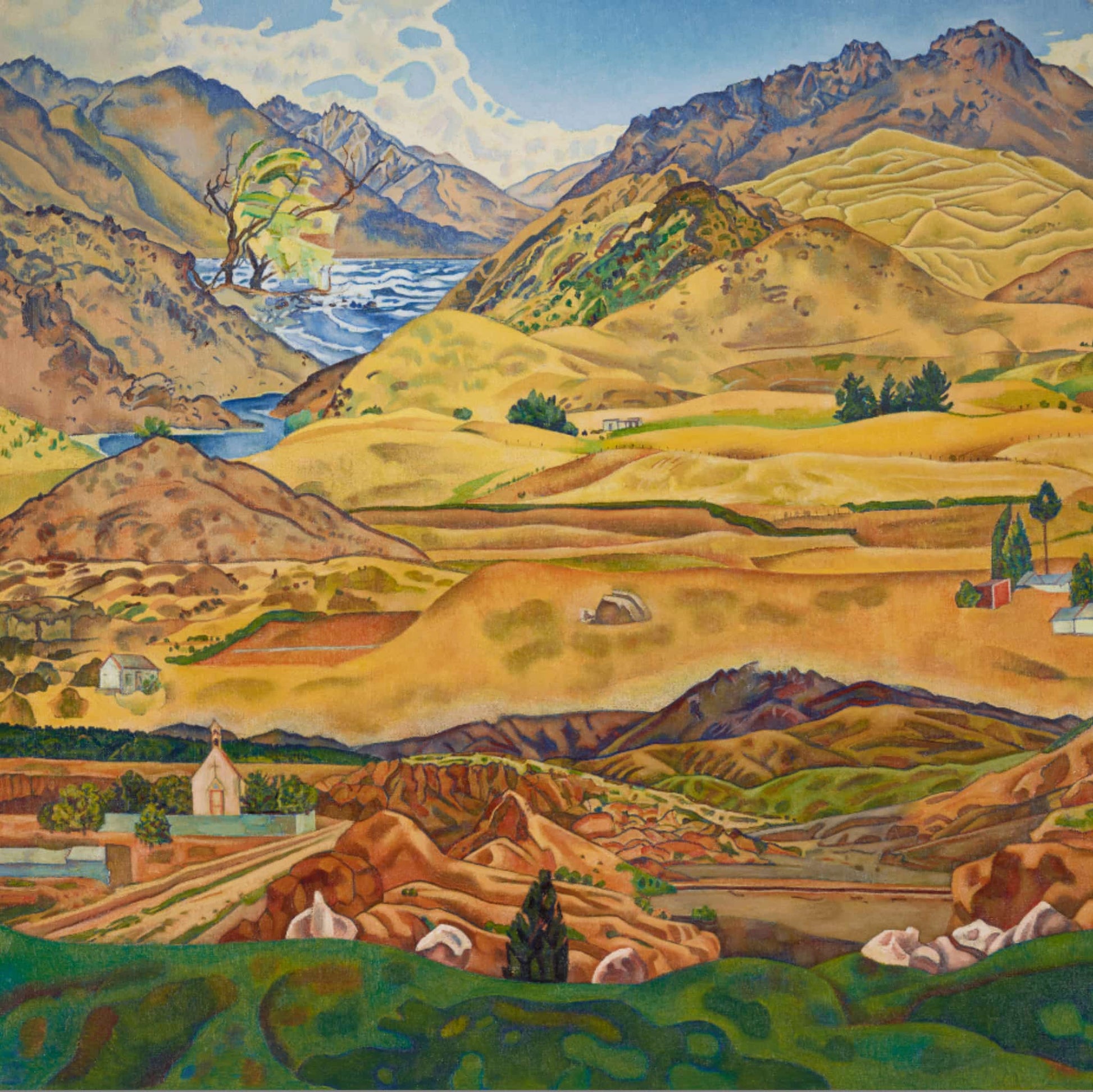 Cropped view of the Rita Angus print Central Otago.